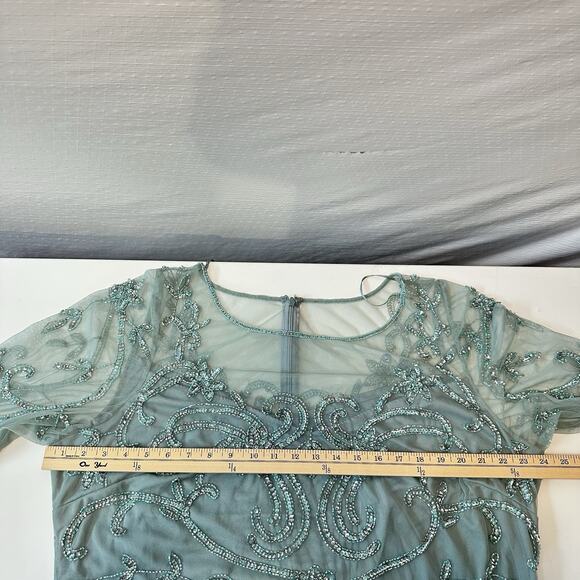 Pisarro Nights Women's Beaded Illusion Neck Gown Size 20 Formal Dress Mint Green - Picture 13 of 16